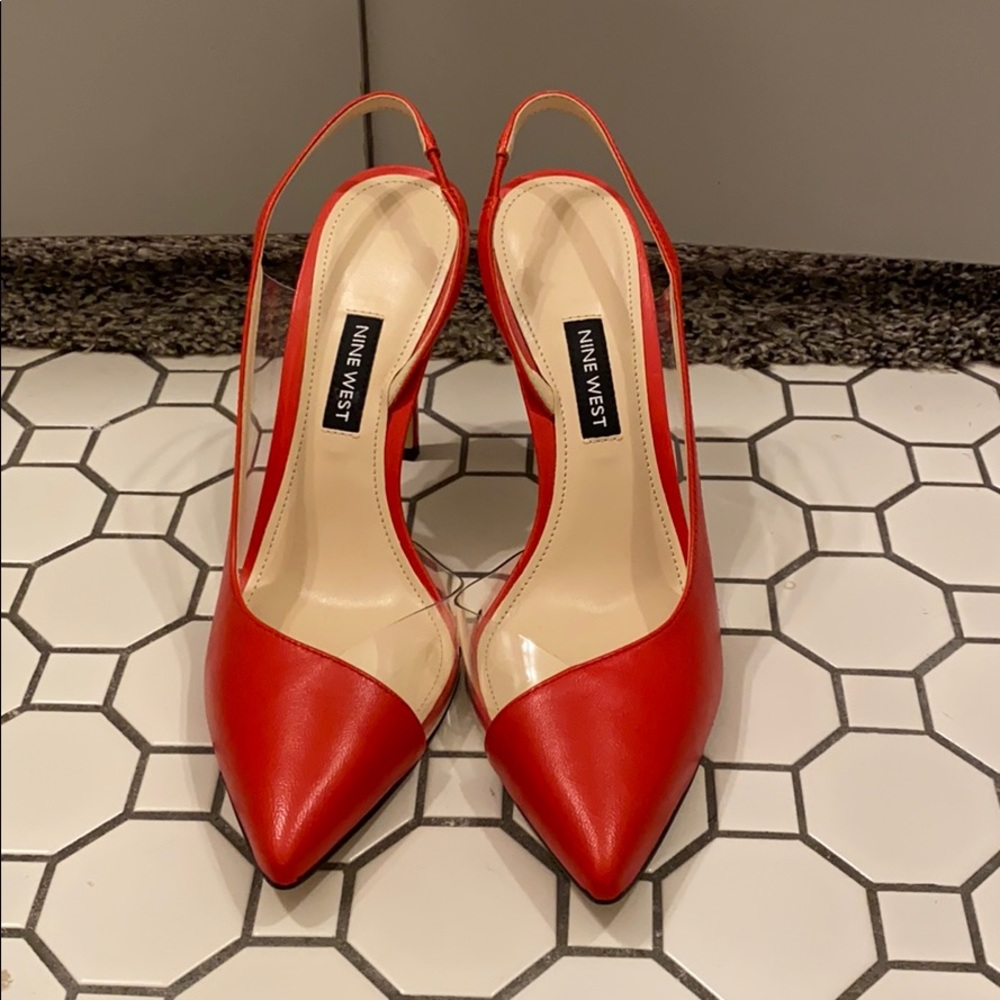 Nine West Red Pointed Toe Slingback Heels